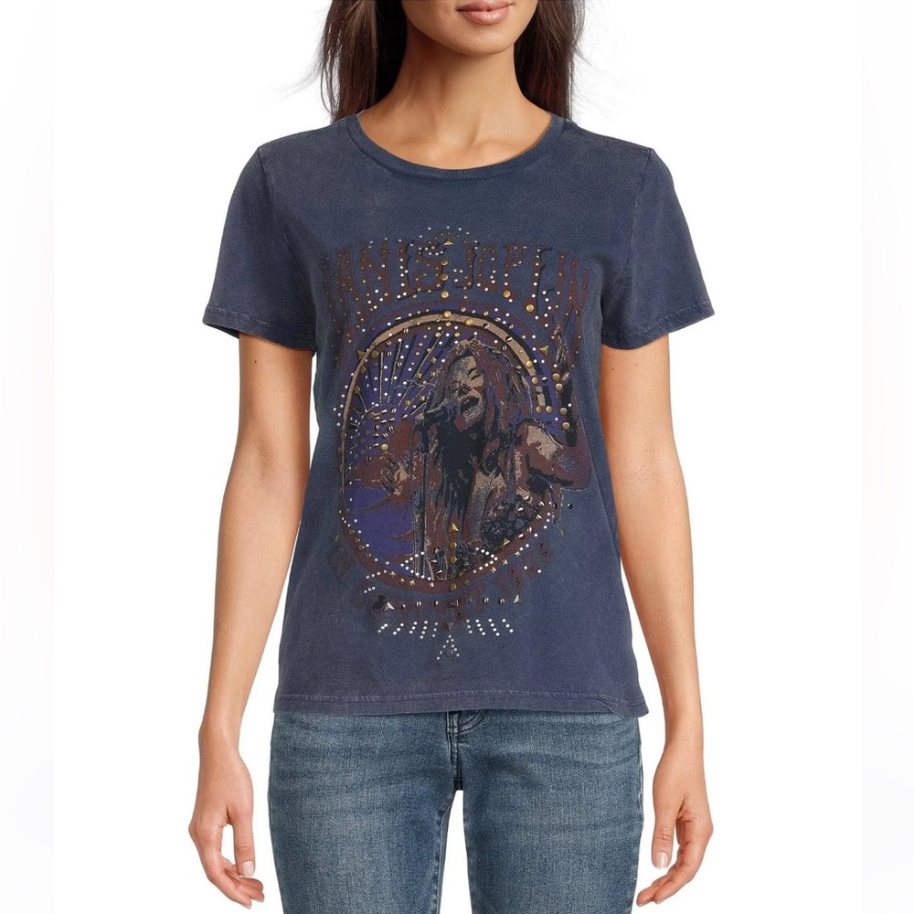 LUCKY BRAND Women’s Janis Joplin Tee-Size Large-Studded Graphic Rock Boho Shirt - Picture 12 of 12